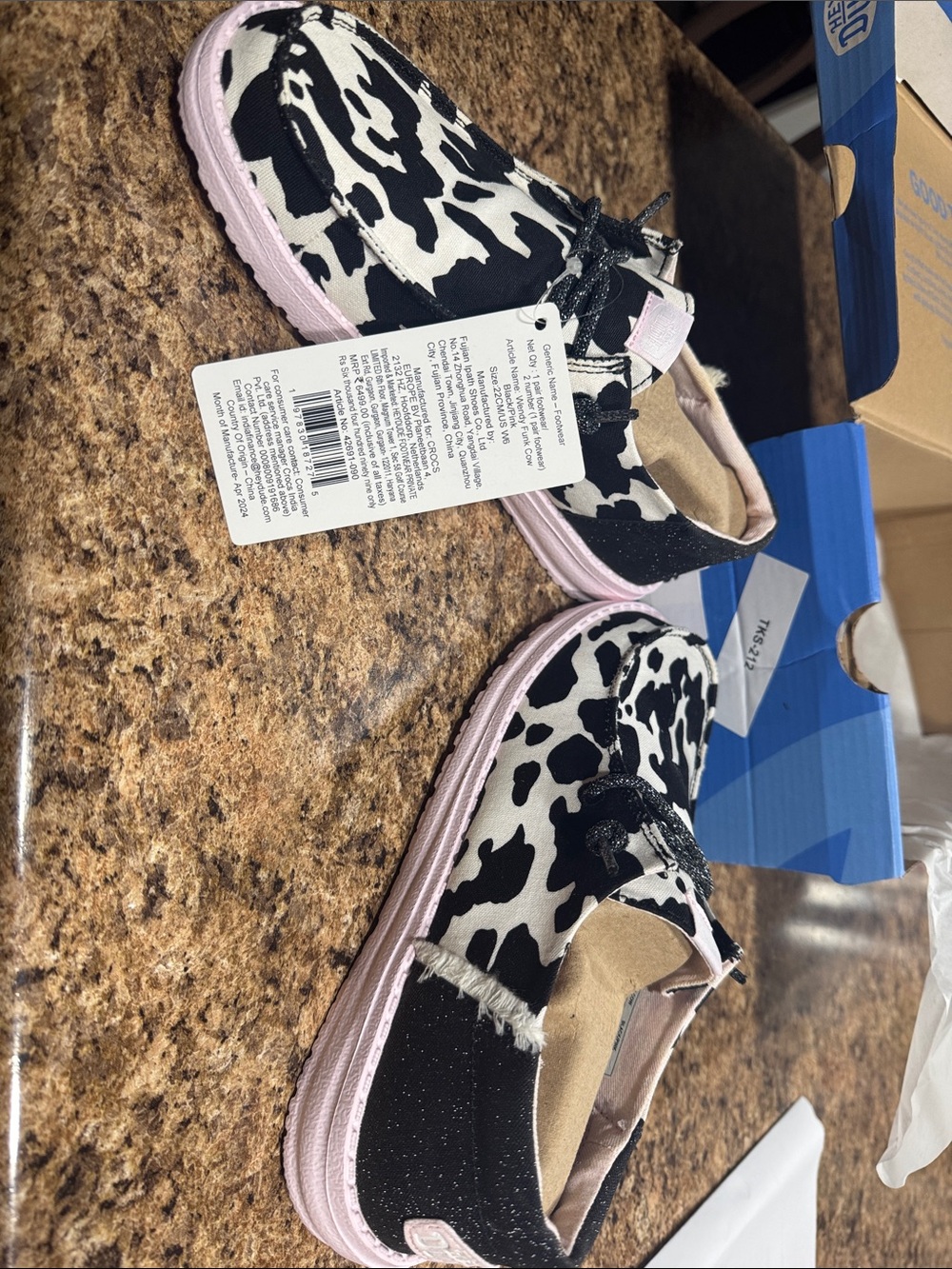 Cow Print Canvas Sneakers with Pink Soles - Picture 4 of 4